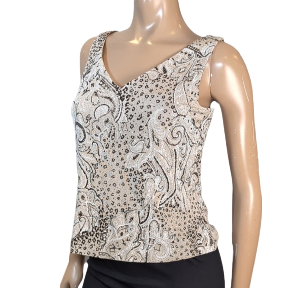 Xscape By Joanna Chen Formal Sleeveless Top Womens Size Large Embellished Gold